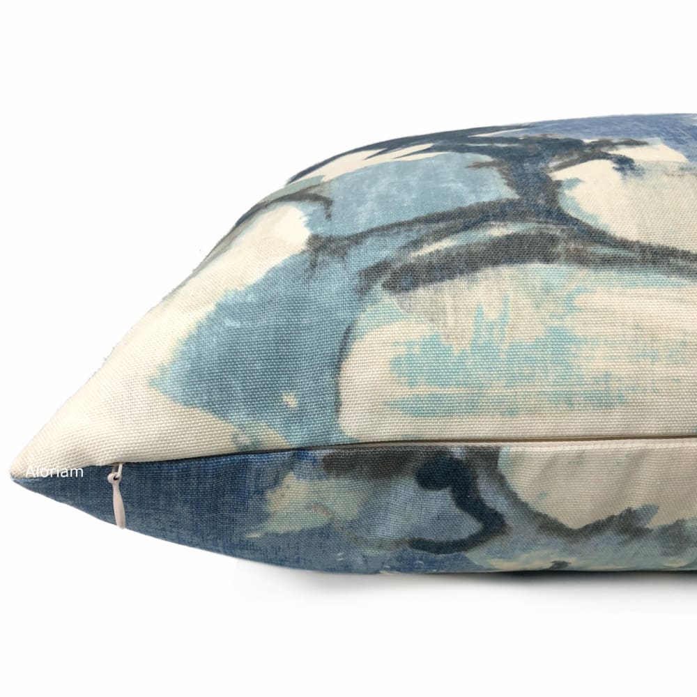 Vivian Blue Cream Modern Floral Print Pillow Cover - Aloriam