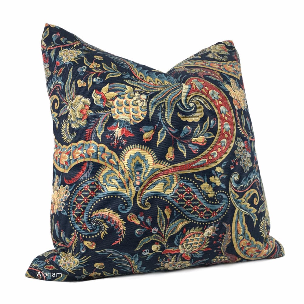 Waverly Rhapsody Jewel Navy Blue Burgundy Jacobean Floral Pillow Cover - Aloriam