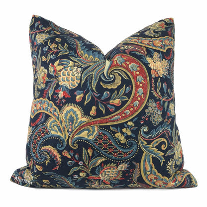 Waverly Rhapsody Jewel Navy Blue Burgundy Jacobean Floral Pillow Cover - Aloriam