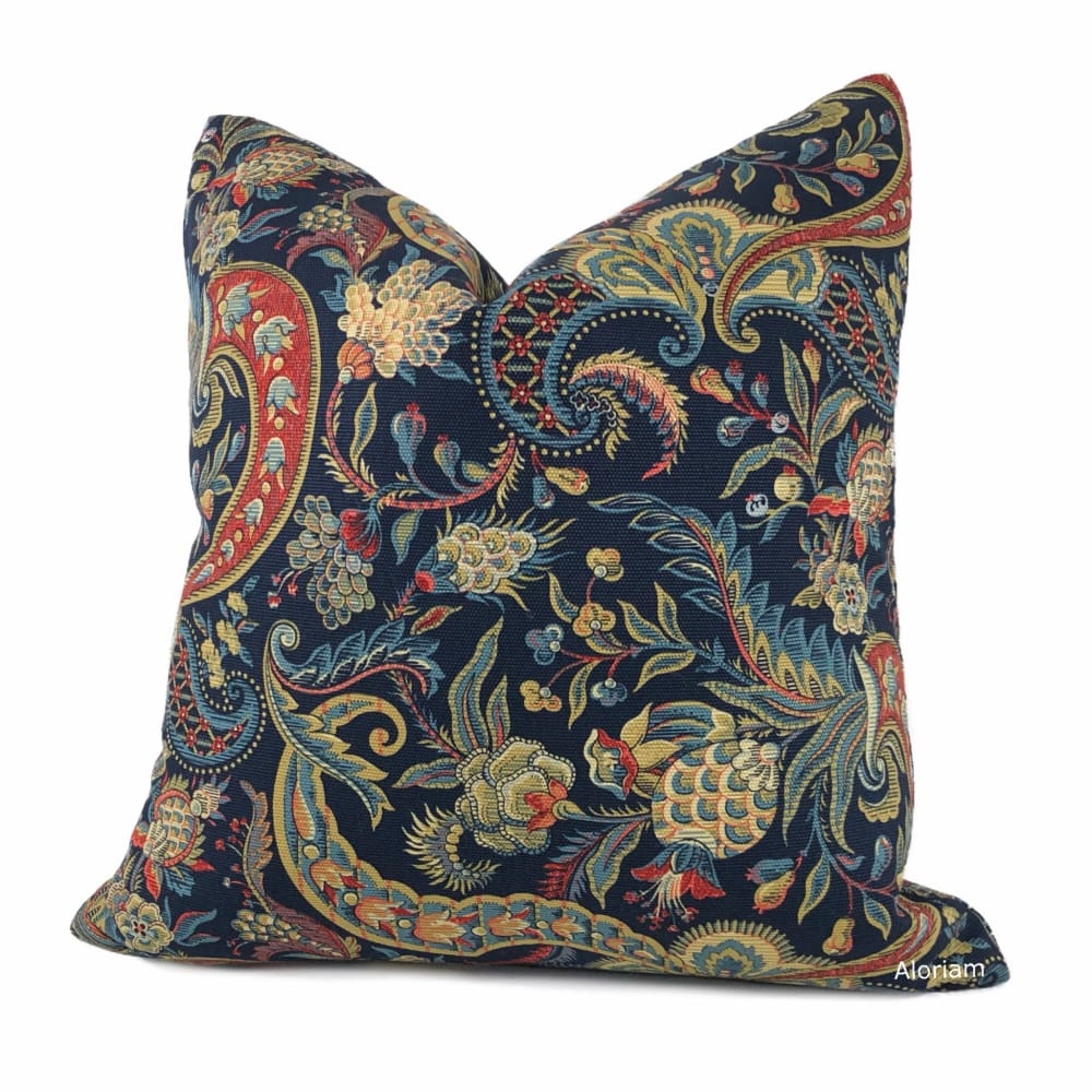 Waverly Rhapsody Jewel Navy Blue Burgundy Jacobean Floral Pillow Cover - Aloriam