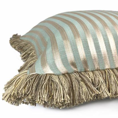 Whitfield Sage Green & Bronze Stripe Pillow Cover with Brush Fringe Trim - Aloriam