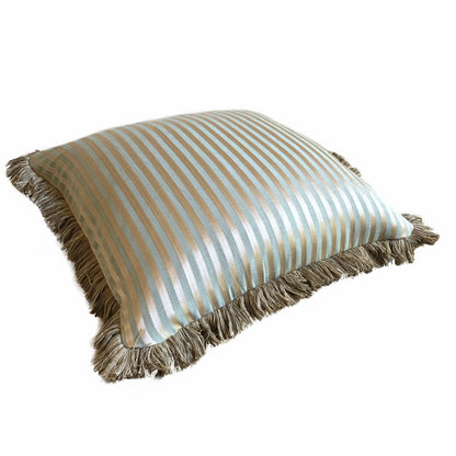 Whitfield Sage Green & Bronze Stripe Pillow Cover with Brush Fringe Trim - Aloriam