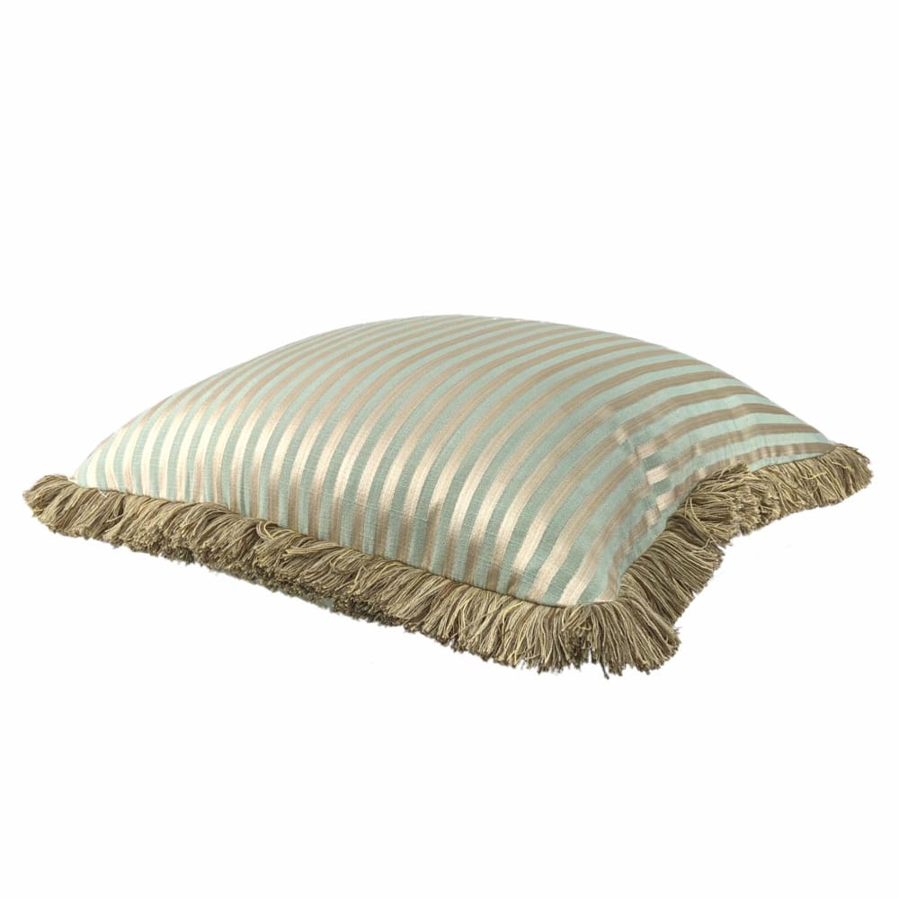 Whitfield Sage Green & Bronze Stripe Pillow Cover with Brush Fringe Trim - Aloriam