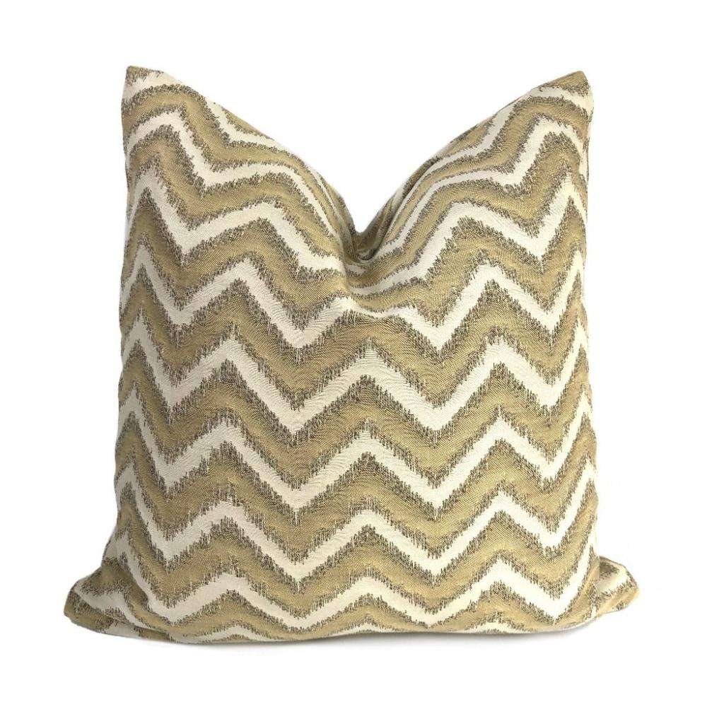 Whitmore Gold & Beige Chevron Stripe Pillow Cover