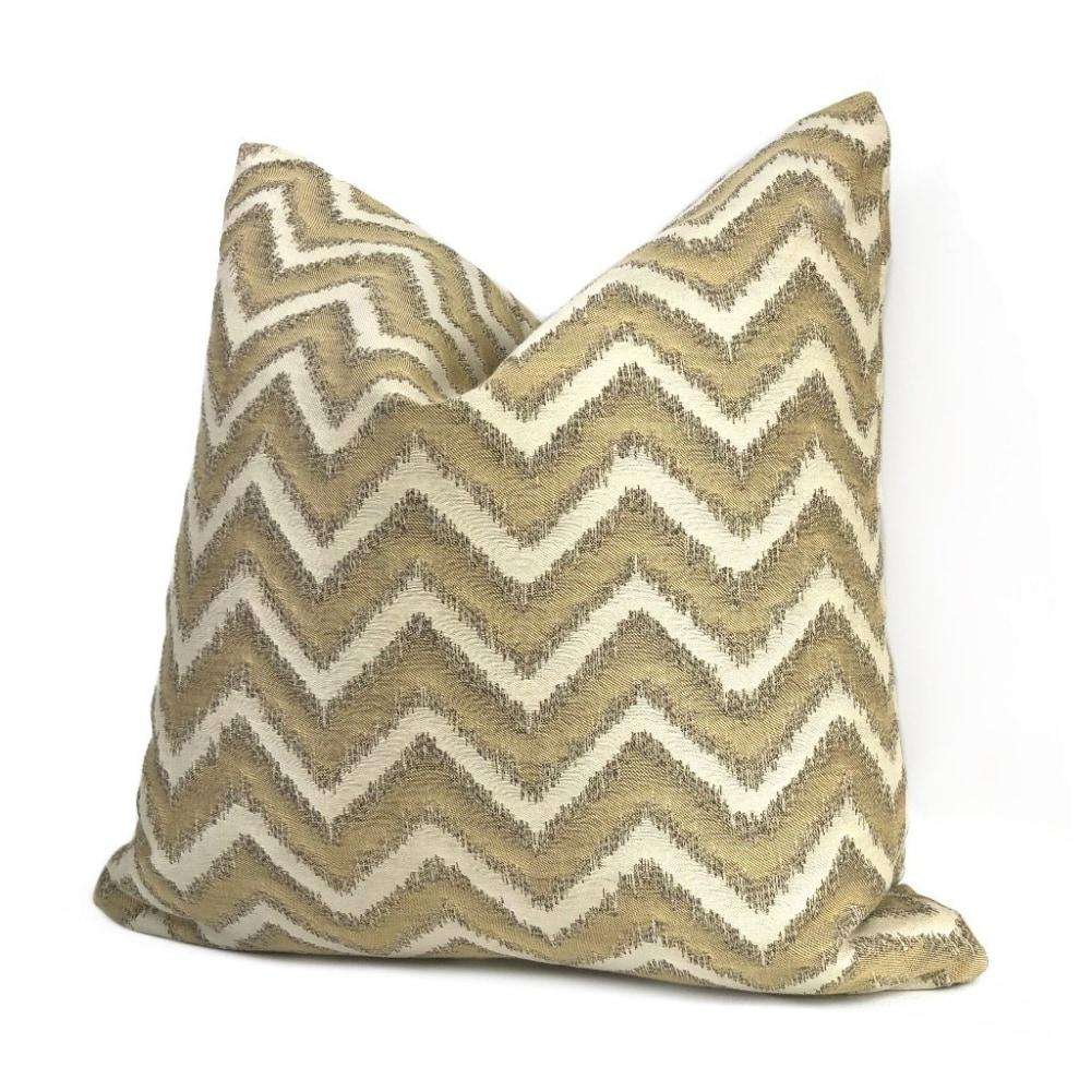 Whitmore Gold & Beige Chevron Stripe Cushion 16x16 18x18 20x20 22x22 24x24 26x26 28x28