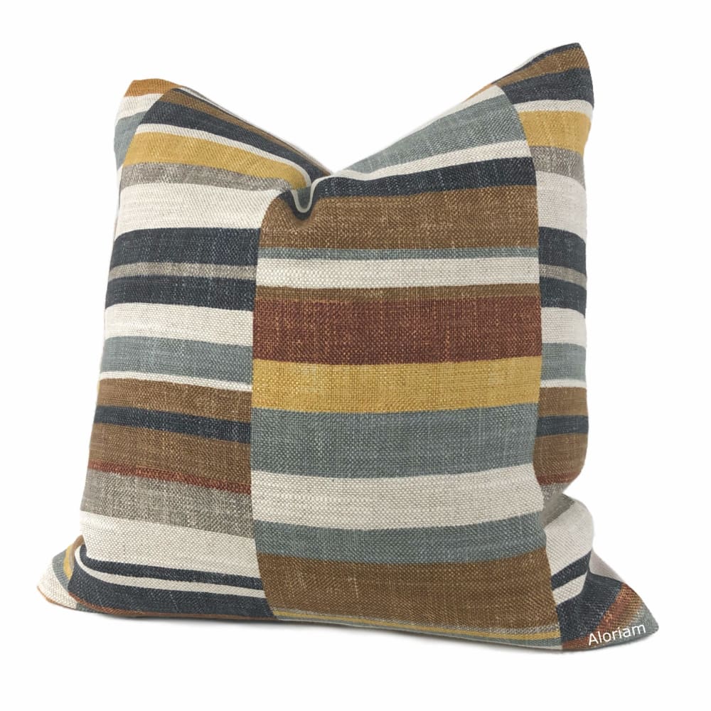 Wyatt Brown Gray Ochre Block Stripe Pillow Cover - Aloriam