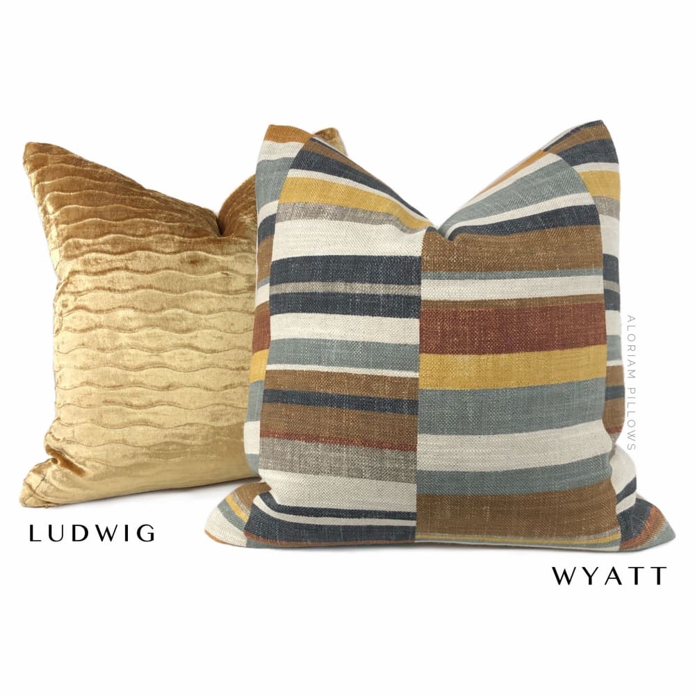 Wyatt Brown Gray Ochre Block Stripe Pillow Cover - Aloriam