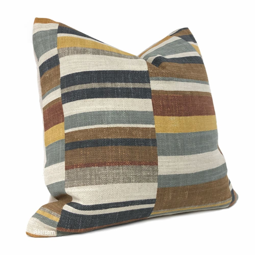 Wyatt Brown Gray Ochre Block Stripe Pillow Cover - Aloriam