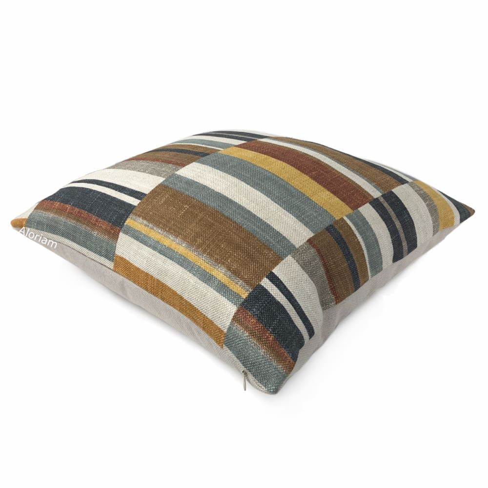 Wyatt Brown Gray Ochre Block Stripe Pillow Cover - Aloriam