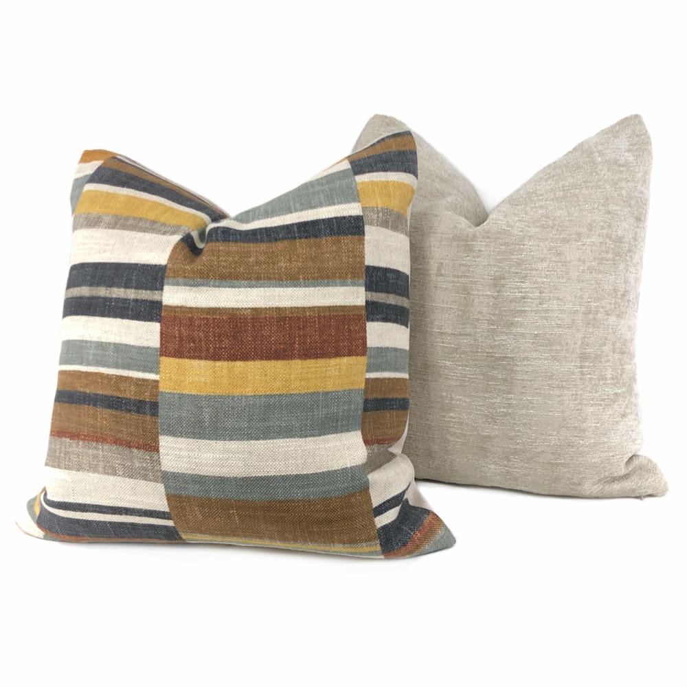 Wyatt Brown Gray Ochre Block Stripe Pillow Cover - Aloriam