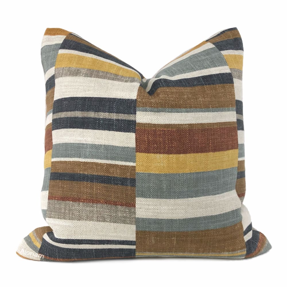 Wyatt Brown Gray Ochre Block Stripe Pillow Cover - Aloriam