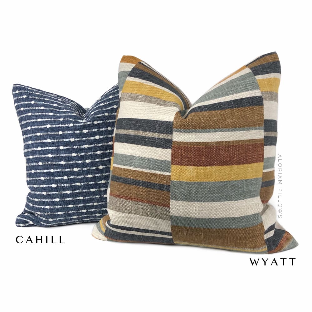 Wyatt Brown Gray Ochre Block Stripe Pillow Cover - Aloriam