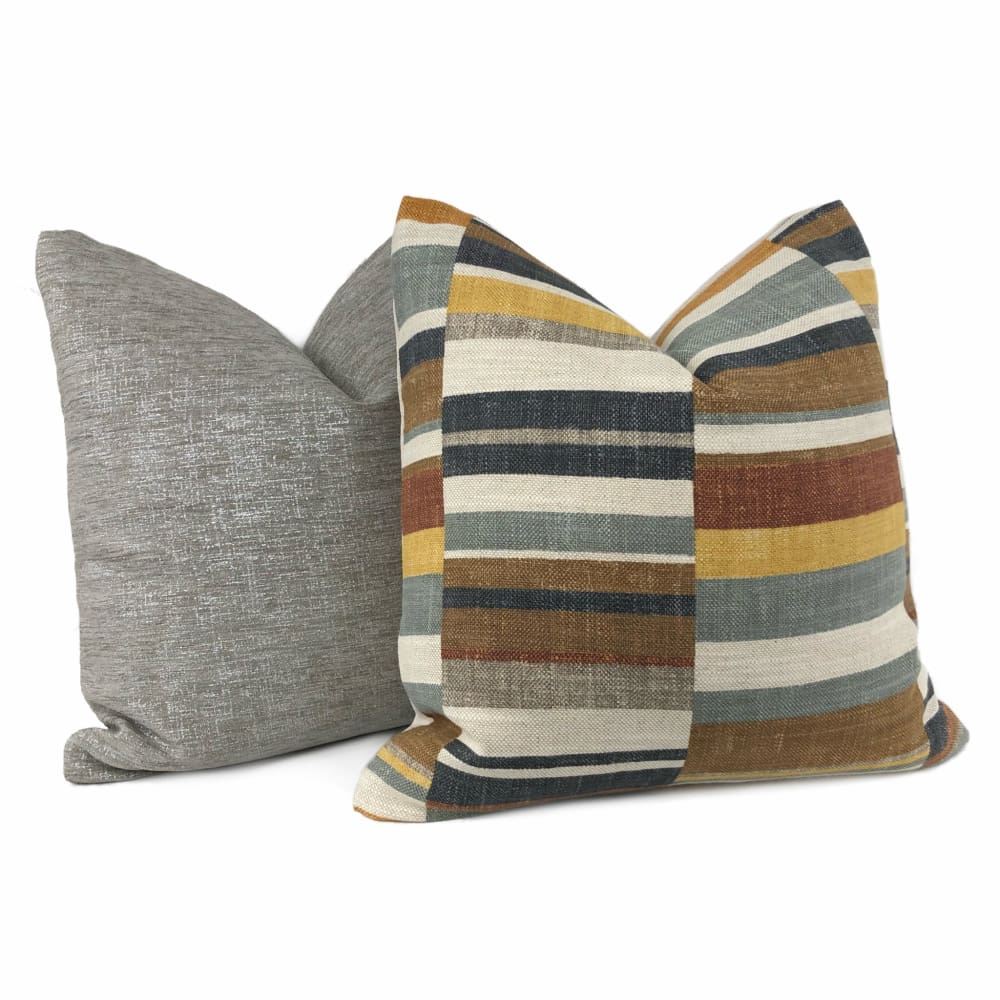 Wyatt Brown Gray Ochre Block Stripe Pillow Cover - Aloriam