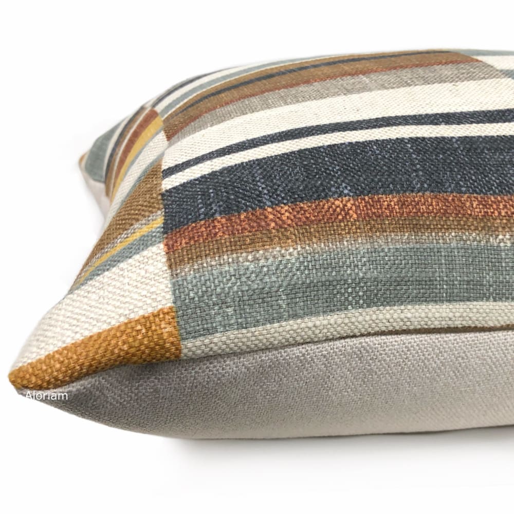 Wyatt Brown Gray Ochre Block Stripe Pillow Cover - Aloriam