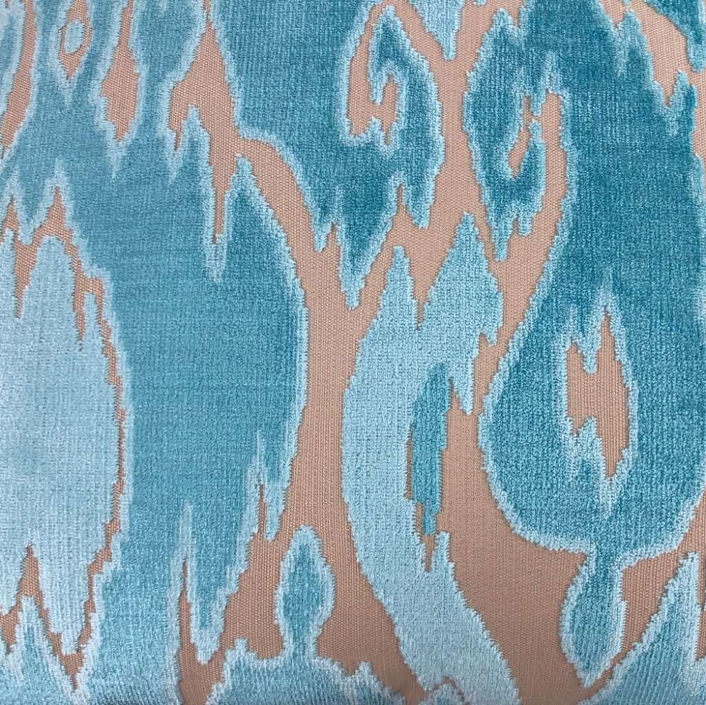 Designer Turquoise Blue Abstract Ikat Cut Velvet Pillow Cover Cushion Pillow Case Euro Sham 16x16 18x18 20x20 22x22 24x24 26x26 28x28 Lumbar Pillow 12x18 12x20 12x24 14x20 16x26 by Aloriam