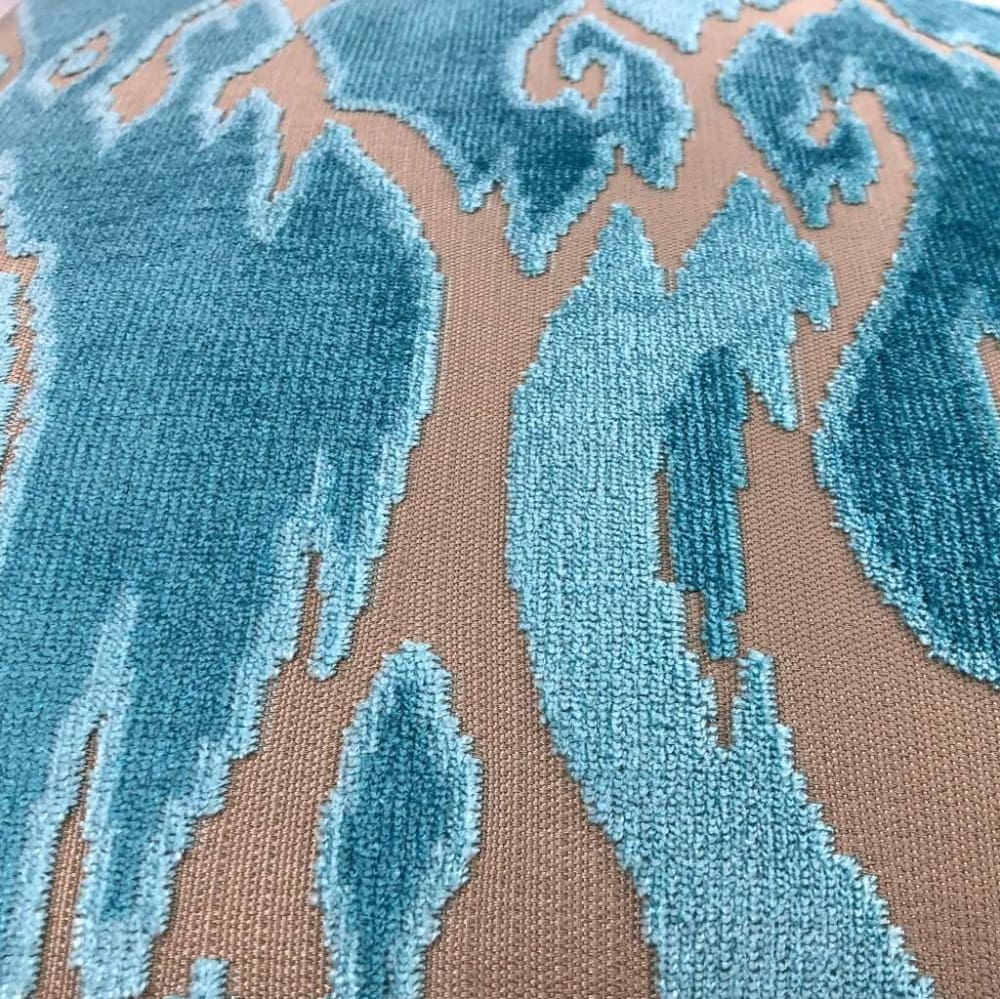 Designer Turquoise Blue Abstract Ikat Cut Velvet Pillow Cover Cushion Pillow Case Euro Sham 16x16 18x18 20x20 22x22 24x24 26x26 28x28 Lumbar Pillow 12x18 12x20 12x24 14x20 16x26 by Aloriam