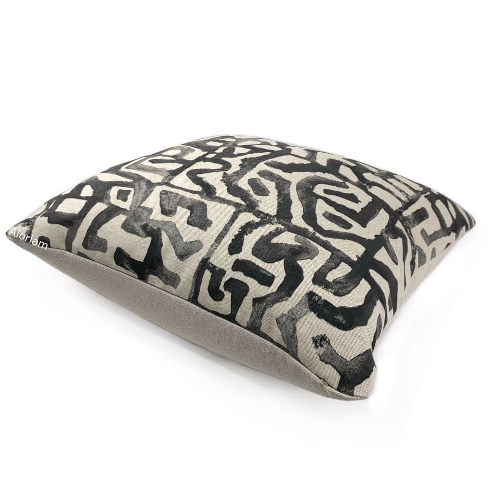 Xerxes Black Beige Abstract Tribal Print Pillow Cover - Aloriam