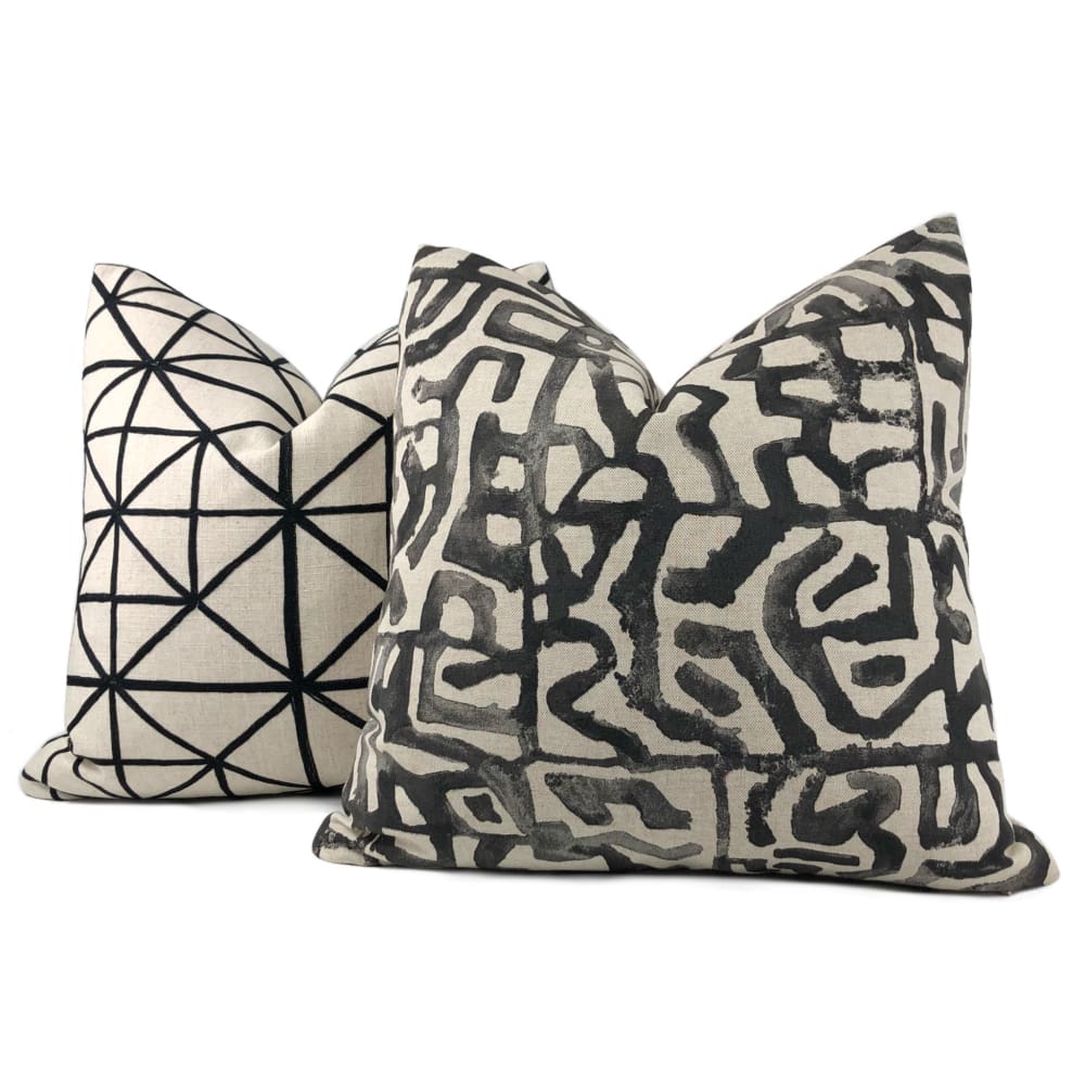 Xerxes Black Beige Abstract Tribal Print Pillow Cover - Aloriam