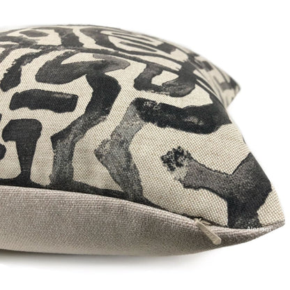 Xerxes Black Beige Abstract Tribal Print Pillow Cover - Aloriam