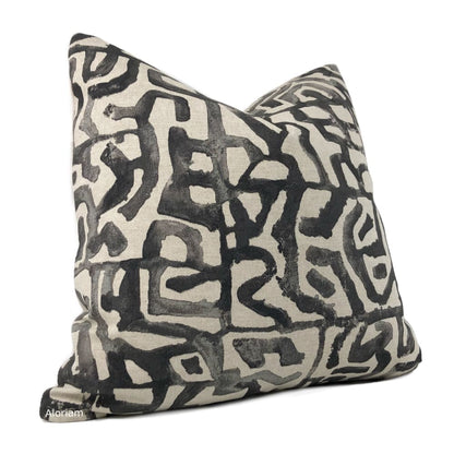 Xerxes Black Beige Abstract Tribal Print Pillow Cover - Aloriam