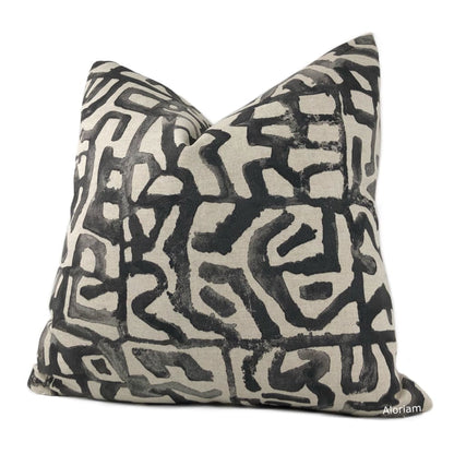 Xerxes Black Beige Abstract Tribal Print Pillow Cover - Aloriam