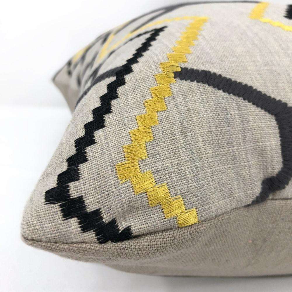 Yellow Gray Black Beige Embroidered Geometric Pillow Cover