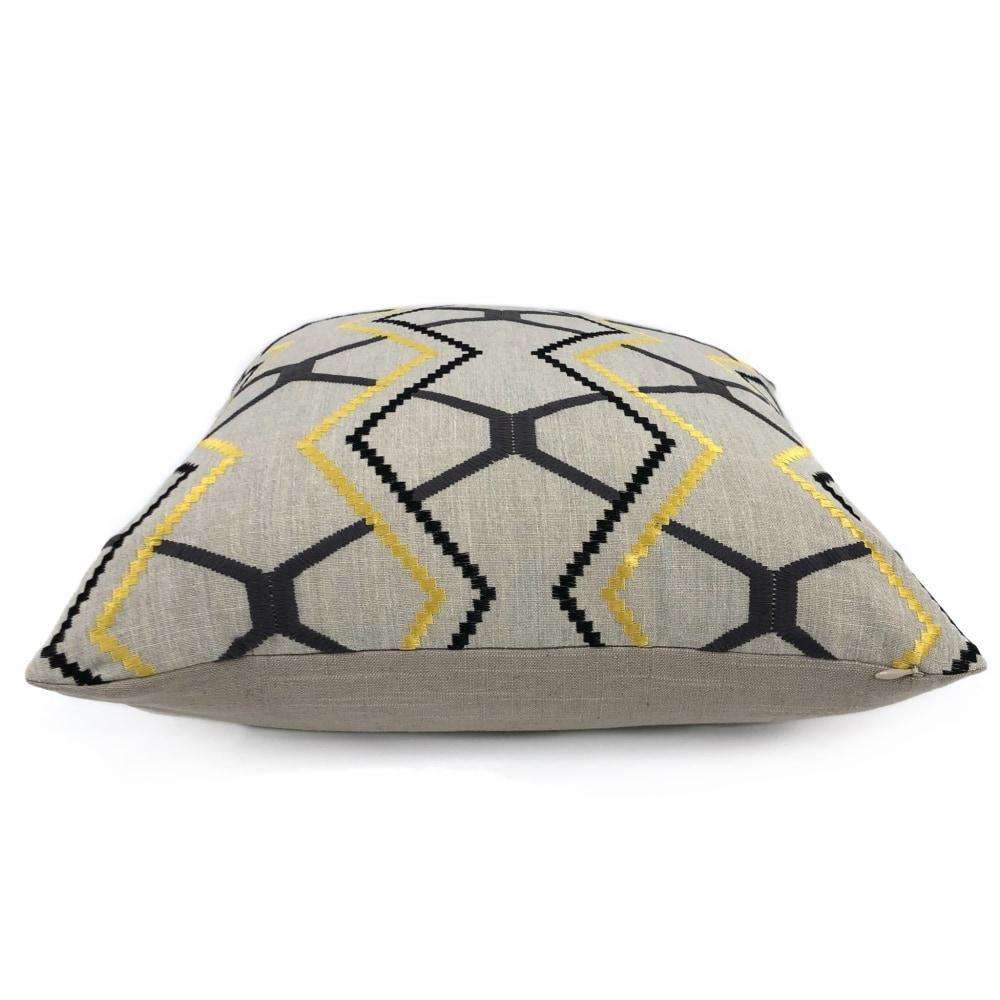 Yellow Gray Black Beige Embroidered Geometric Pillow Cover