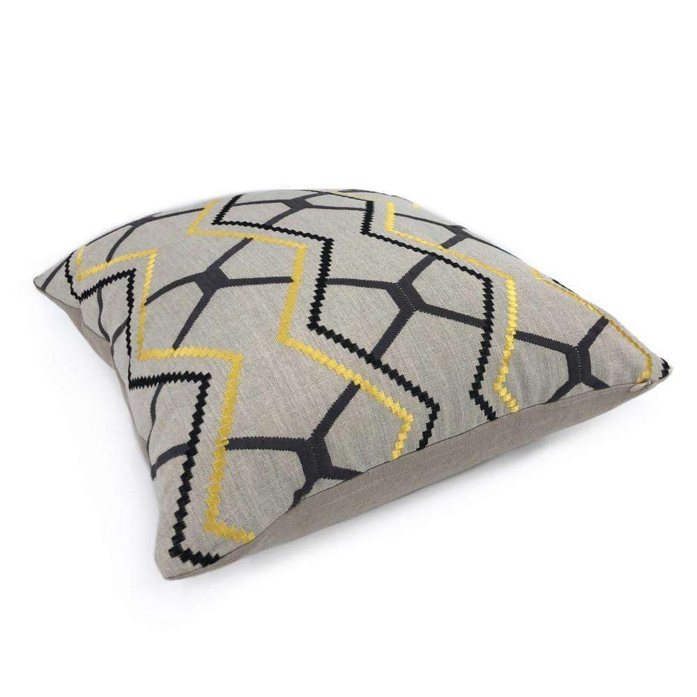 Yellow Gray Black Beige Embroidered Geometric Pillow Cover