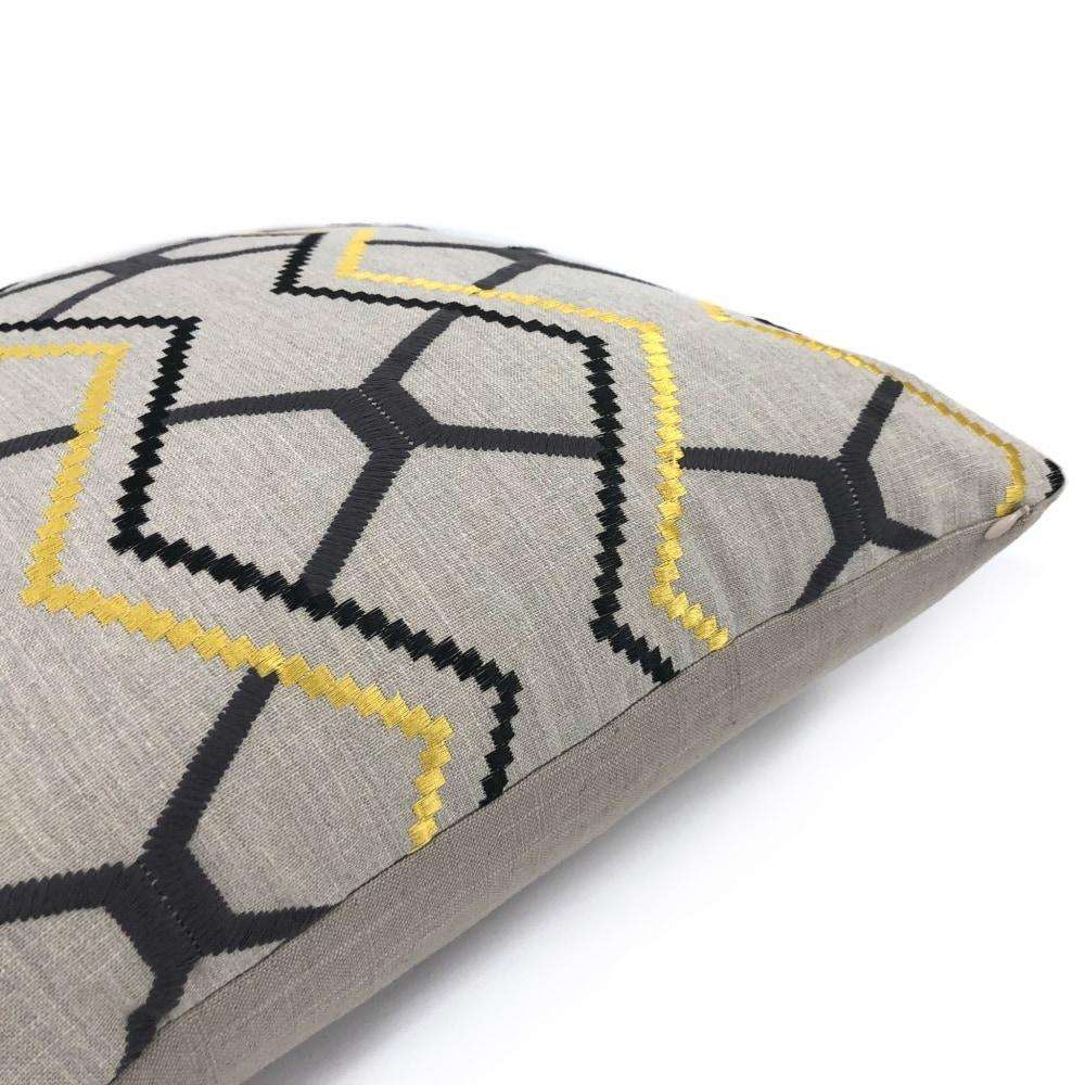 Yellow Gray Black Beige Embroidered Geometric Pillow Cover