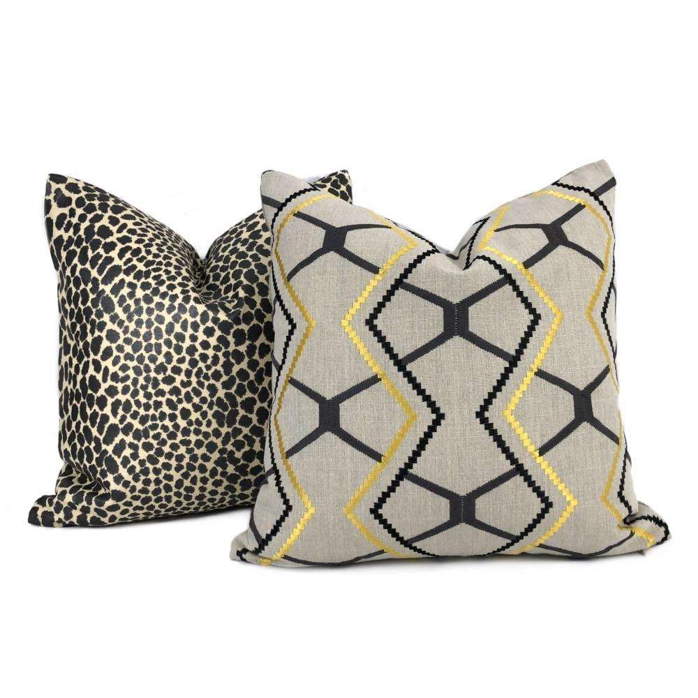 Yellow Gray Black Beige Embroidered Geometric Pillow Cover