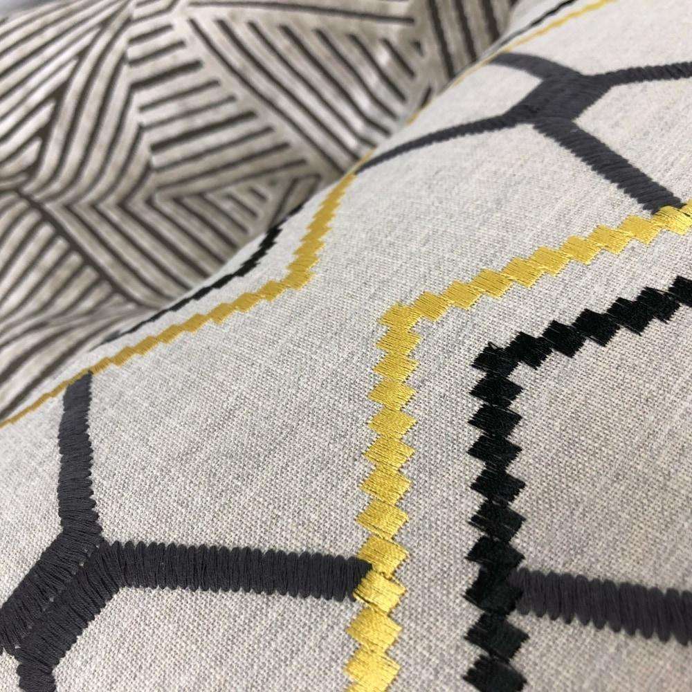 Yellow Gray Black Beige Embroidered Geometric Pillow Cover