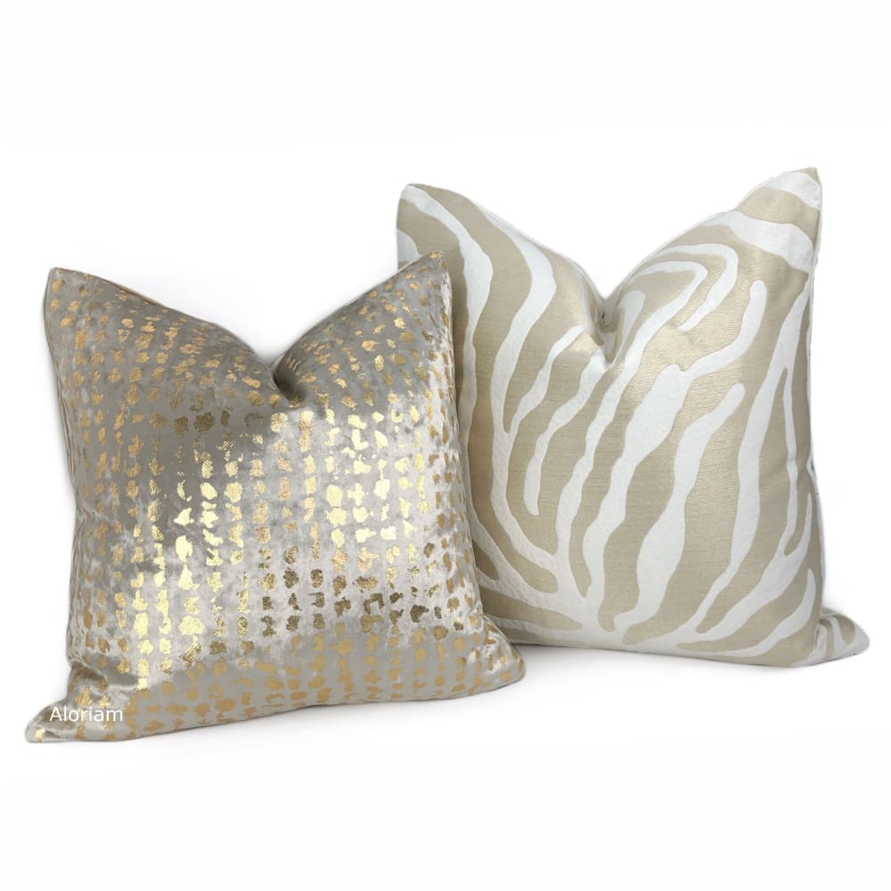 Zahar Champagne Gold & Cream Tiger Stripe Pillow Cover - Aloriam