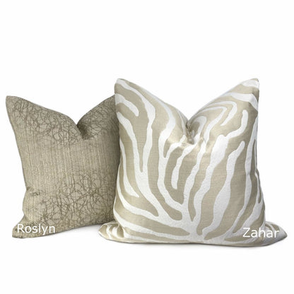 Zahar Champagne Gold & Cream Tiger Stripe Pillow Cover - Aloriam