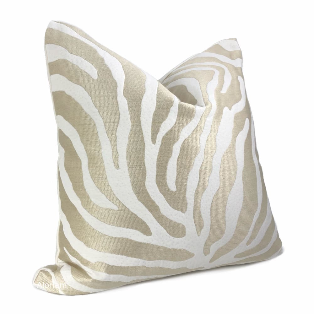 Zahar Champagne Gold & Cream Tiger Stripe Pillow Cover - Aloriam