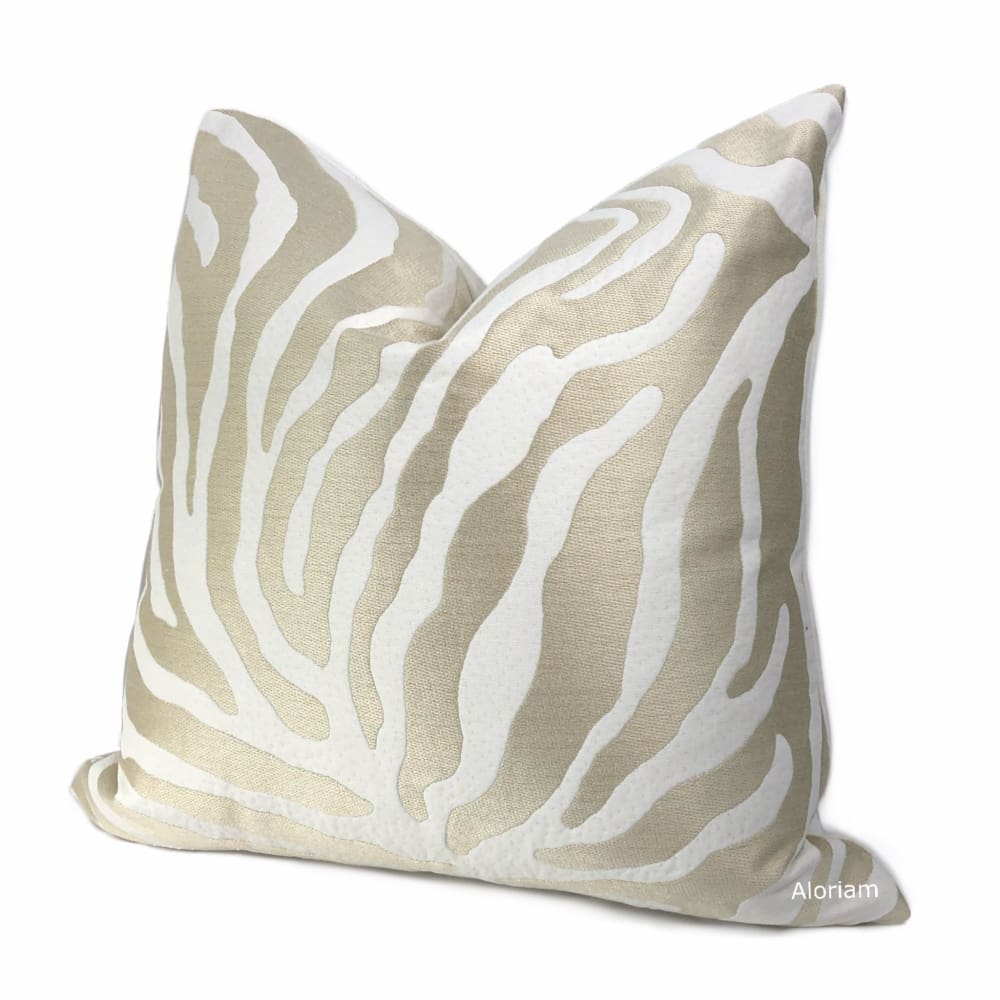 Zahar Champagne Gold & Cream Tiger Stripe Pillow Cover - Aloriam