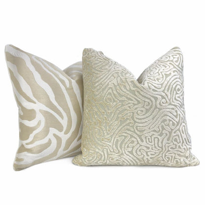 Zahar Champagne Gold & Cream Tiger Stripe Pillow Cover - Aloriam