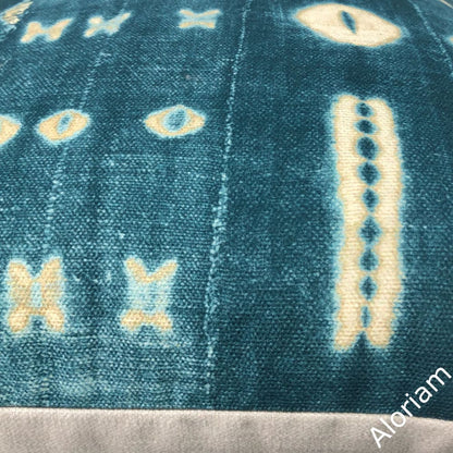 Zaza Batik Blue Teal African Mudcloth Print Pillow Cover - Aloriam