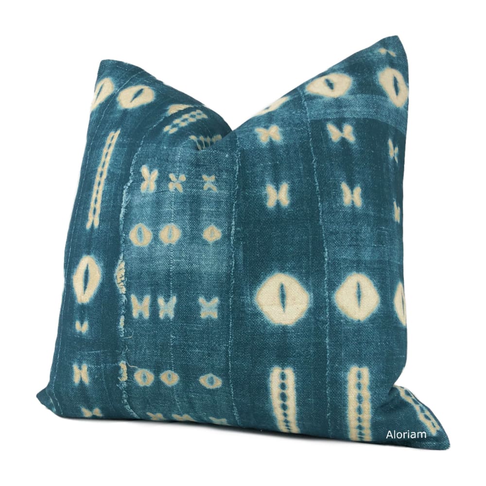 Zaza Batik Blue Teal African Mudcloth Print Pillow Cover - Aloriam