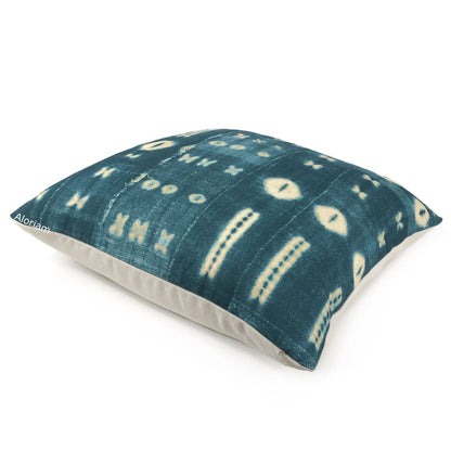 Zaza Batik Blue Teal African Mudcloth Print Pillow Cover - Aloriam