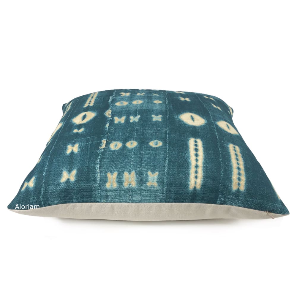 Zaza Batik Blue Teal African Mudcloth Print Pillow Cover - Aloriam