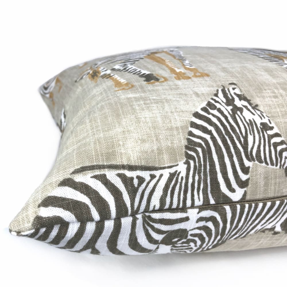 Zebra Herd Beige Animal Safari Print Pillow Cover - Aloriam