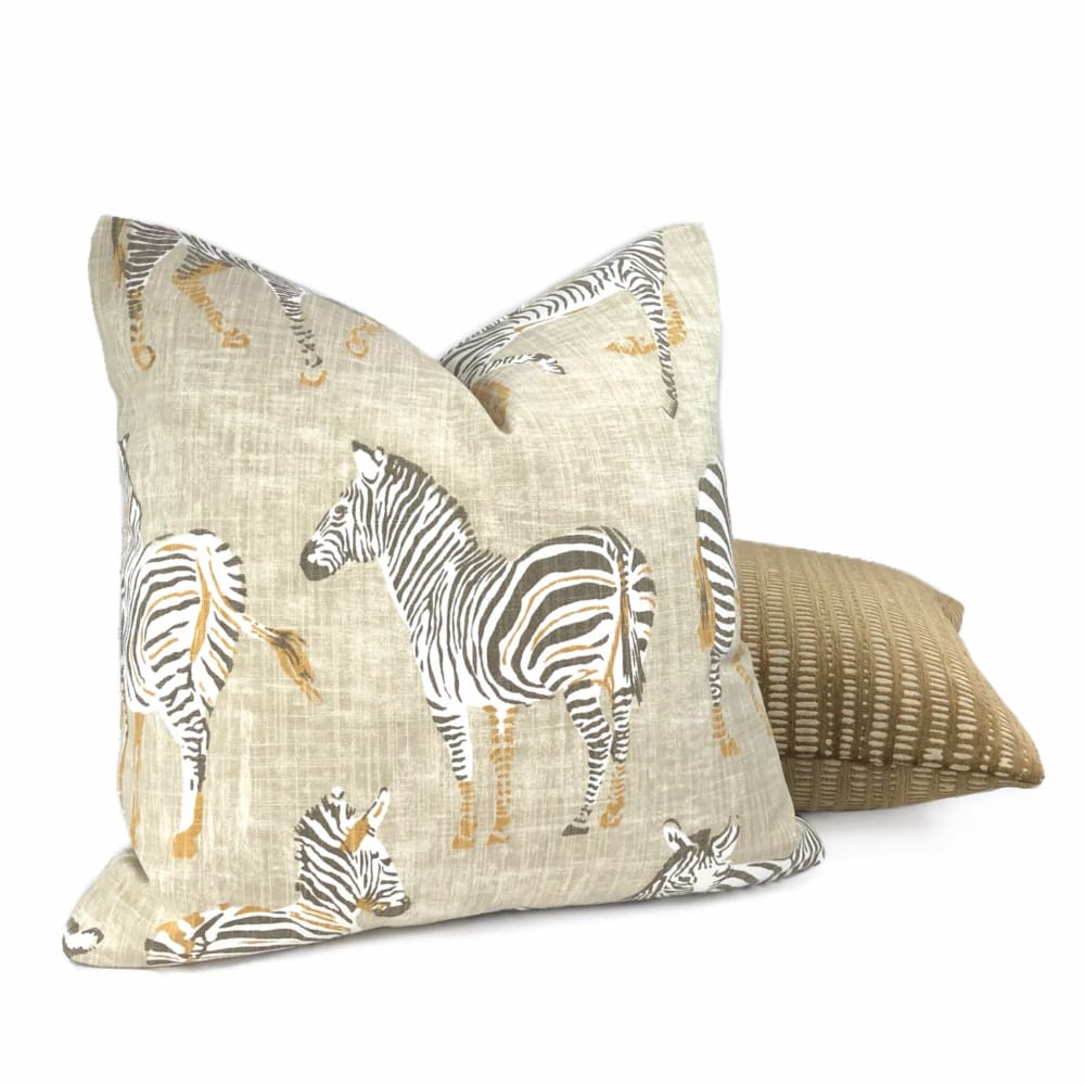 Zebra Herd Beige Animal Safari Print Pillow Cover - Aloriam