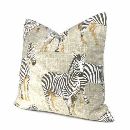 Zebra Herd Beige Animal Safari Print Pillow Cover - Aloriam