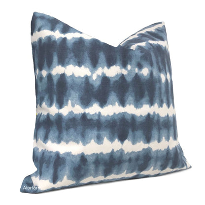 Zeno Navy Blue White Tie Dye Stripes Pillow Cover - Aloriam