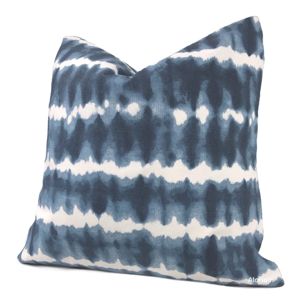 Zeno Navy Blue White Tie Dye Stripes Pillow Cover - Aloriam