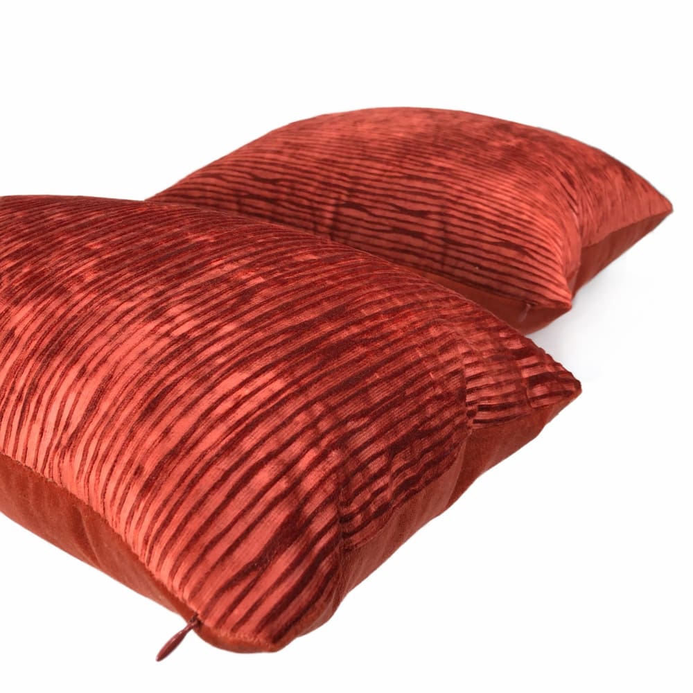 Zhen Chinese Lacquer Red Ridged Velvet Pillow Cover - Aloriam