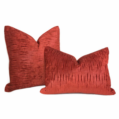 Zhen Chinese Lacquer Red Ridged Velvet Pillow Cover - Aloriam