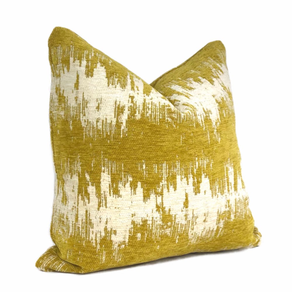 Ziggy Mustard Cream Jagged Stripes Chenille Pillow Cover