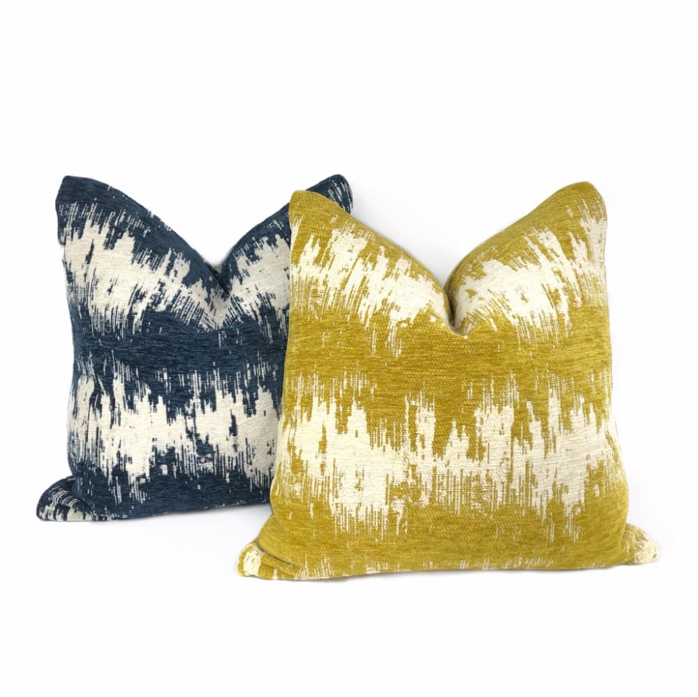 Ziggy Mustard Cream Jagged Stripes Chenille Pillow Cover - Aloriam