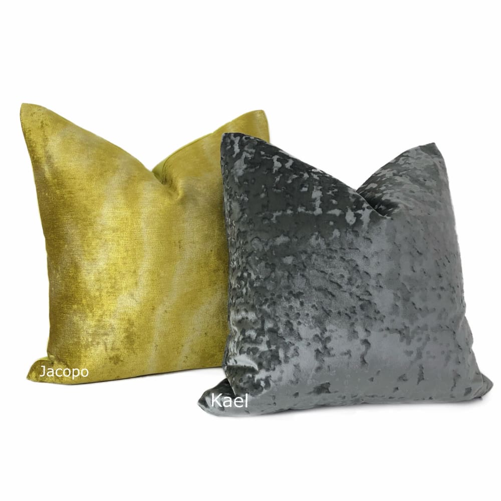 Zinc Textile Jacopo Chartreuse Tonal Moire Velvet Pillow Cover - Aloriam